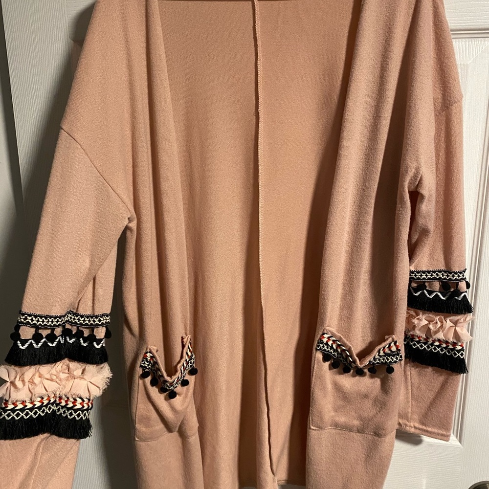 Light pink cardigan, accent sleeves